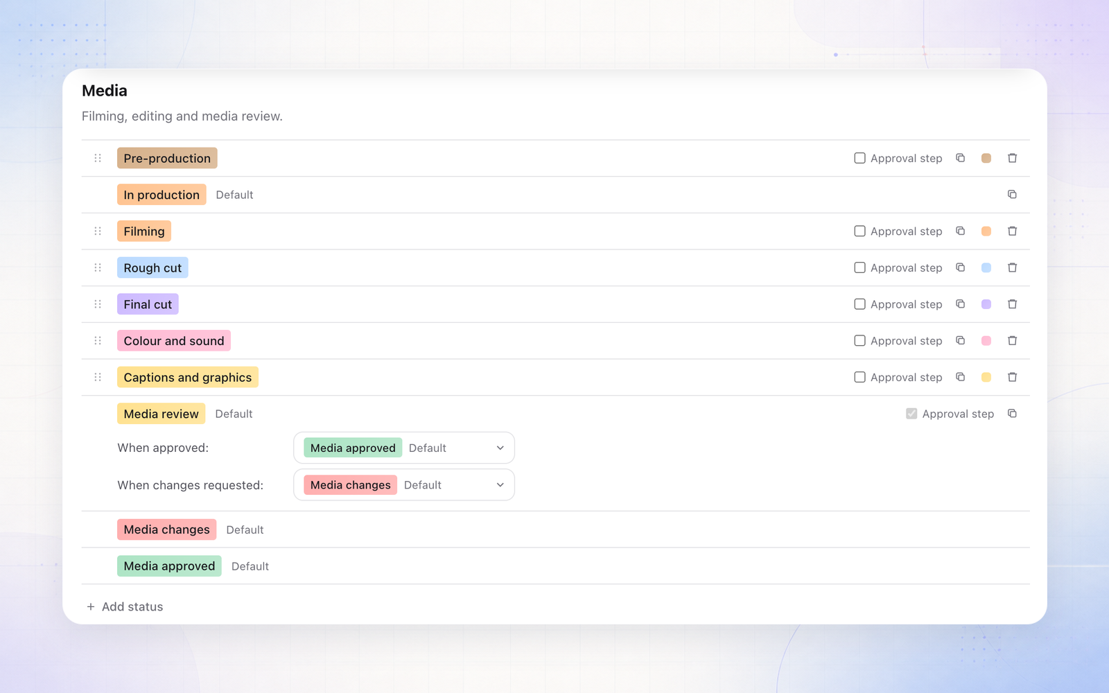 Custom statuses for your workspace and brands