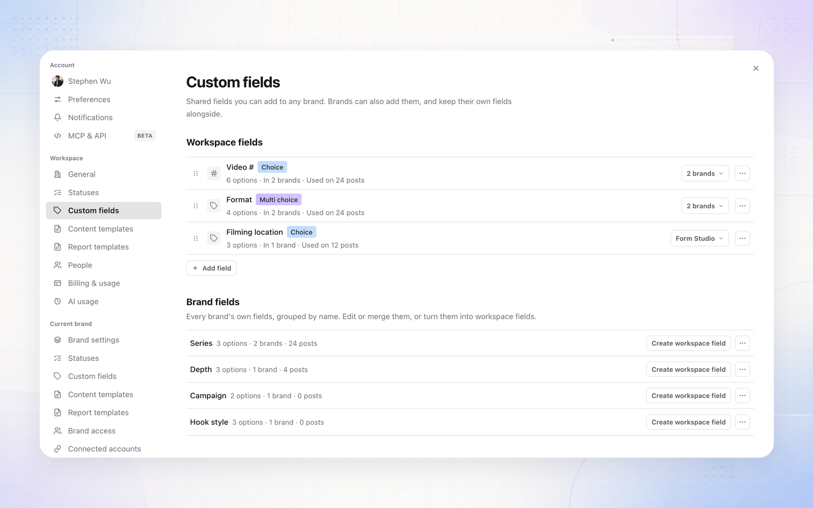 Custom fields you can share across brands