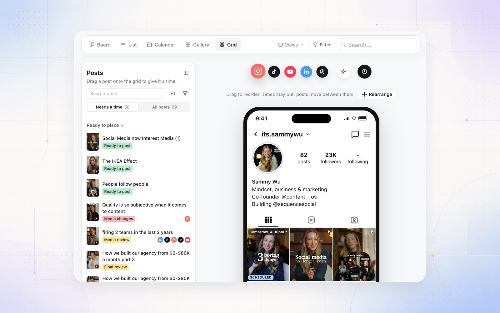 Plan your grid by dragging posts into place