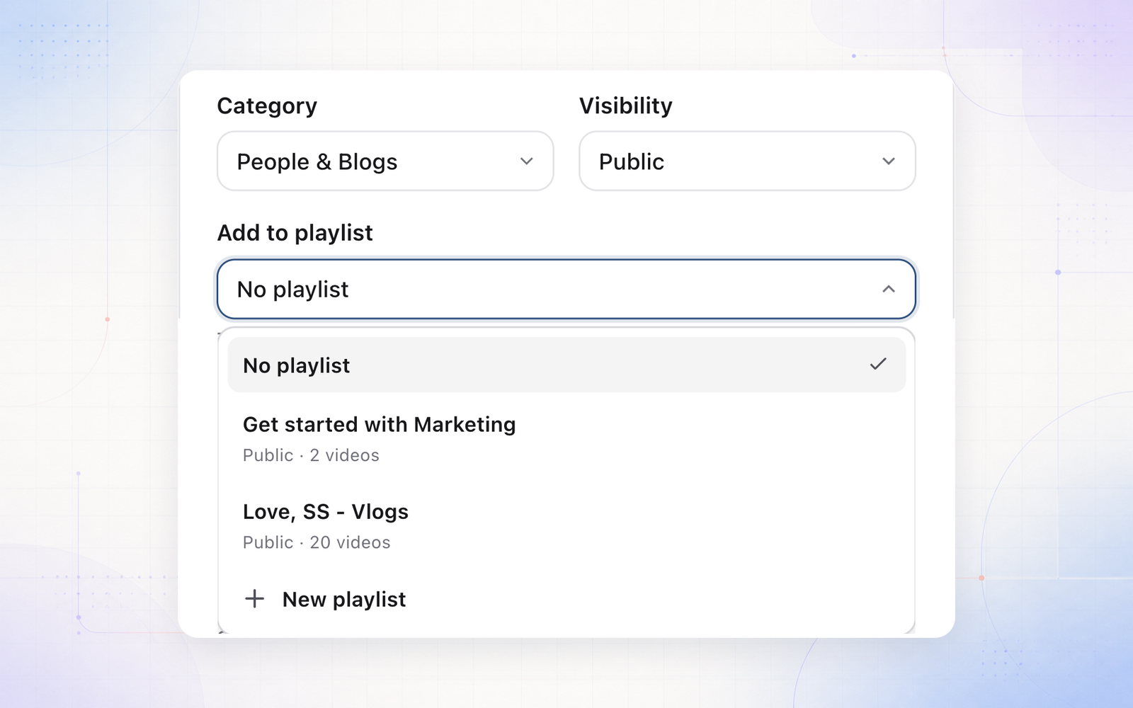 Pick a YouTube playlist instead of pasting its ID