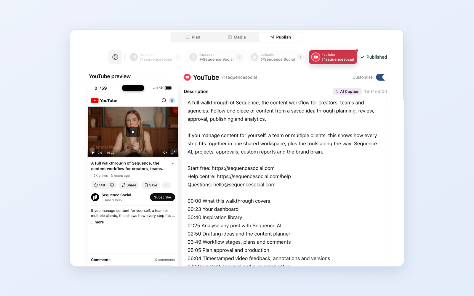 AI Caption now writes YouTube chapters