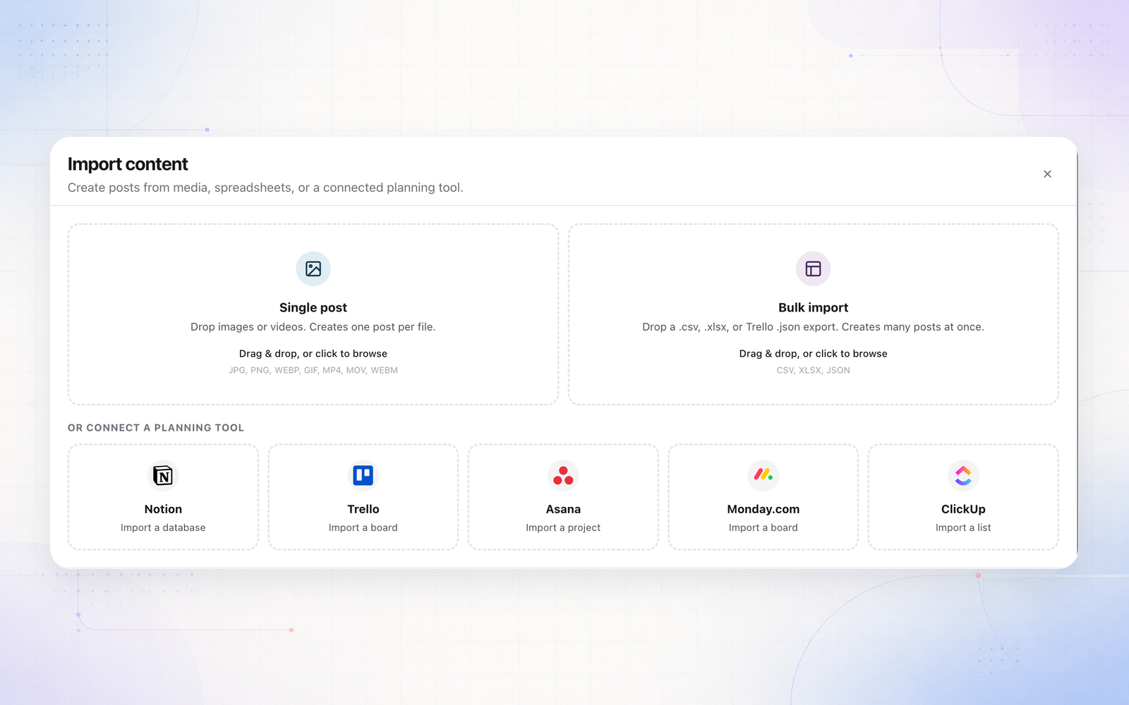 Import from Trello, Asana, Monday.com and ClickUp