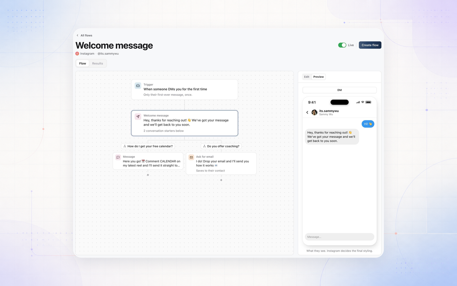 Welcome messages and conversation starters for new DMs