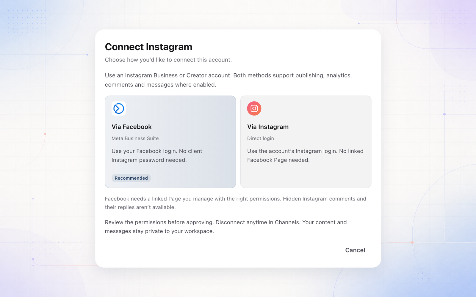 Connect Instagram through Facebook