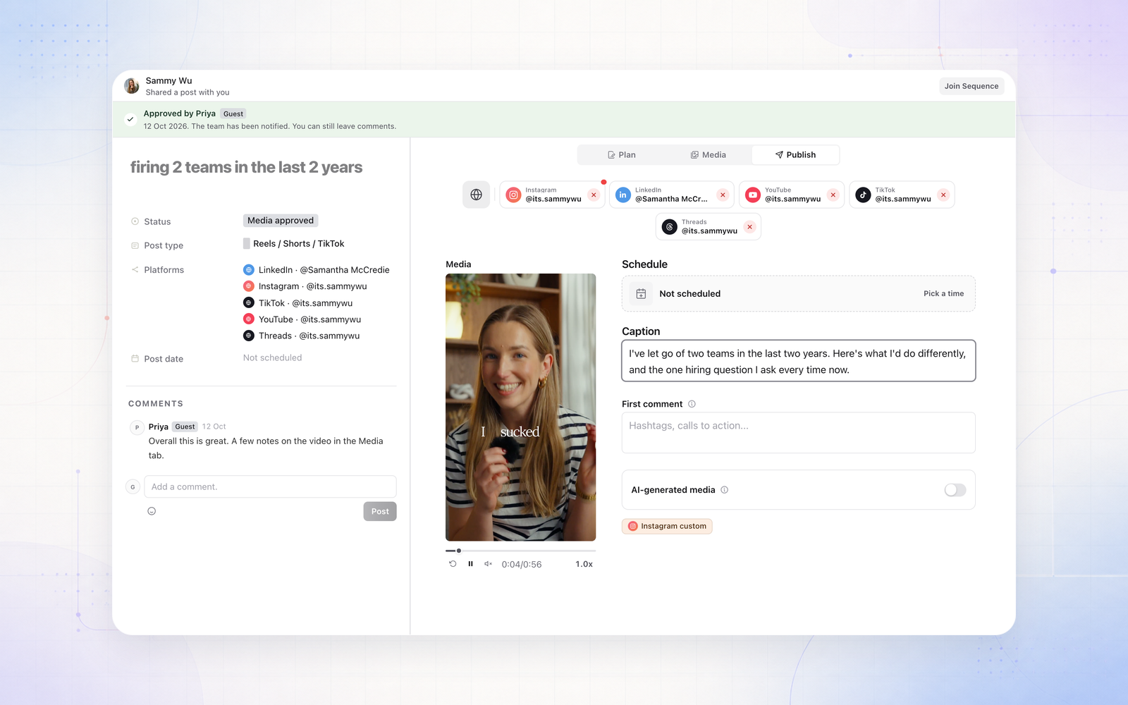 Let clients edit captions and the Plan from a share link