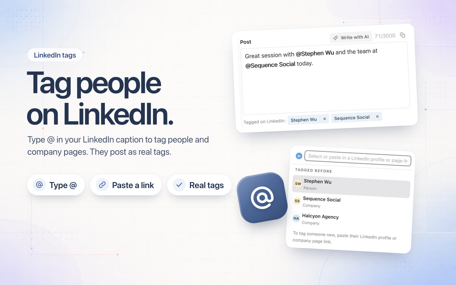Tag people and companies on LinkedIn